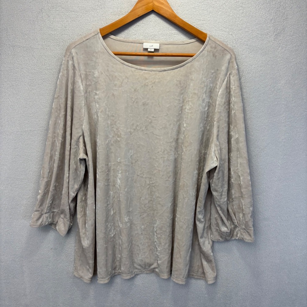 J. Jill Crushed Velvet Top Womens 3X Light Gray 3/4 Sleeve Scoop Neck Winter